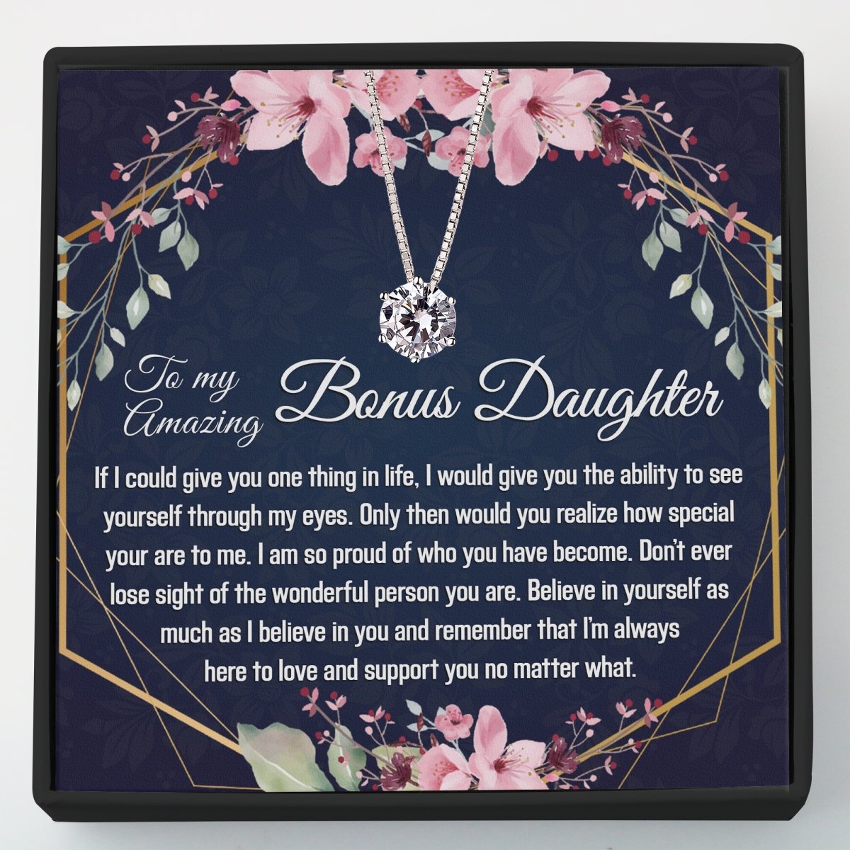 Bonus Daughter Gift - Dainty CZ Sterling Silver Necklace - Meaningful Cards