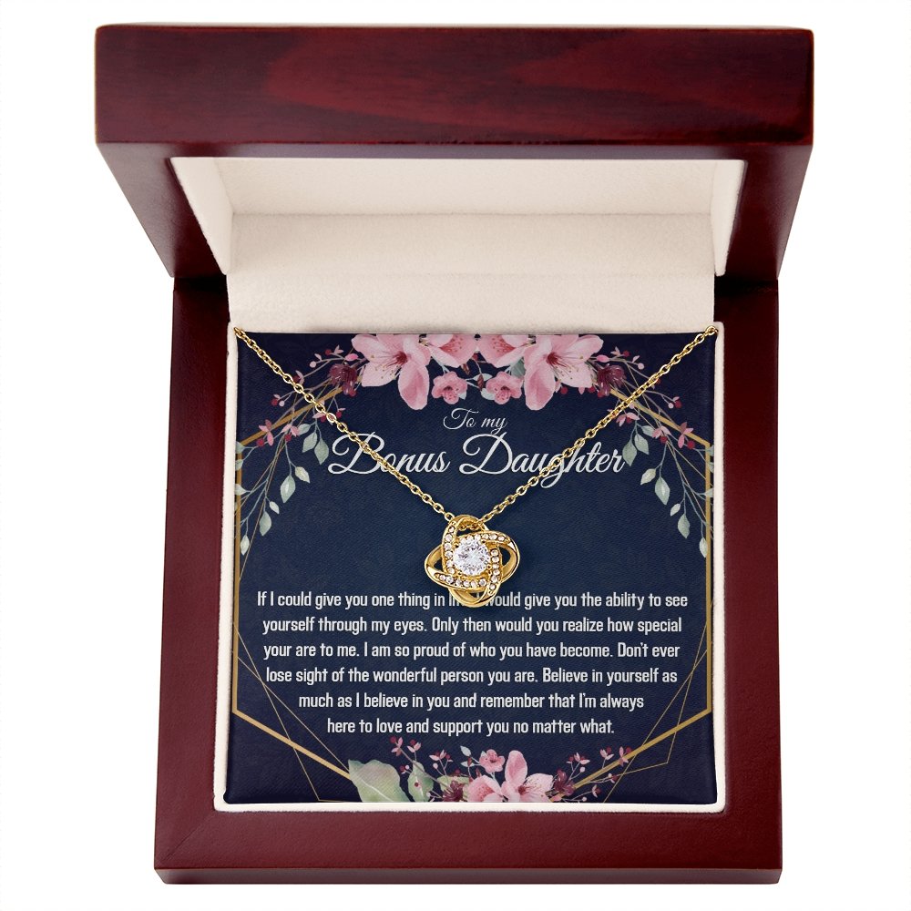 Bonus Daughter Gift - Gold Pendant CZ Necklace 18k Gold Love Knot - Meaningful Cards