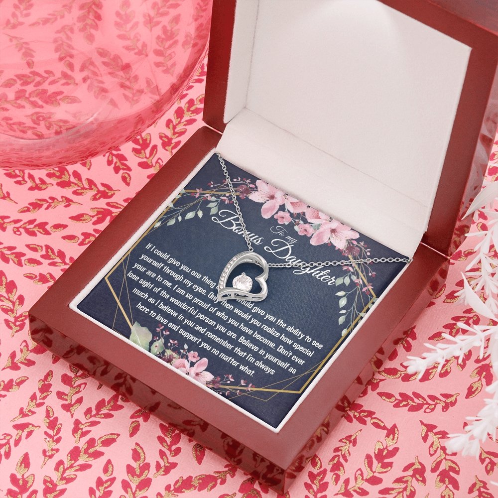 Bonus Daughter Gift - Heart Pendant CZ Necklace Minimalist Jewelry - Meaningful Cards