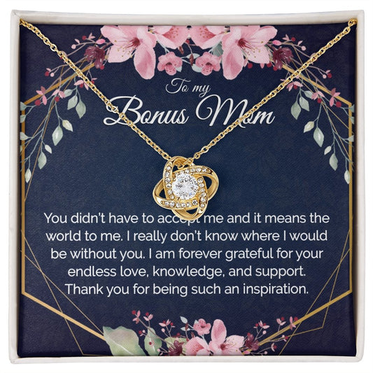 Bonus Mom Gift - Gold Pendant CZ Necklace 18k Gold Love Knot - Meaningful Cards