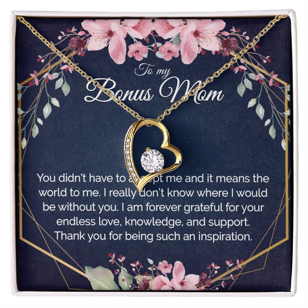 Bonus Mom Gift - Heart Pendant CZ Necklace Minimalist Jewelry - Meaningful Cards