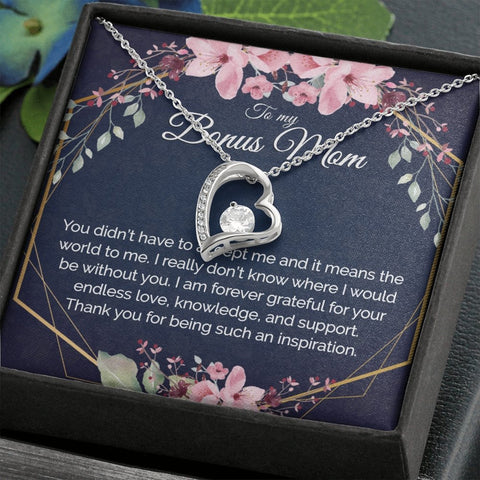Bonus Mom Gift - Heart Pendant CZ Necklace Minimalist Jewelry - Meaningful Cards