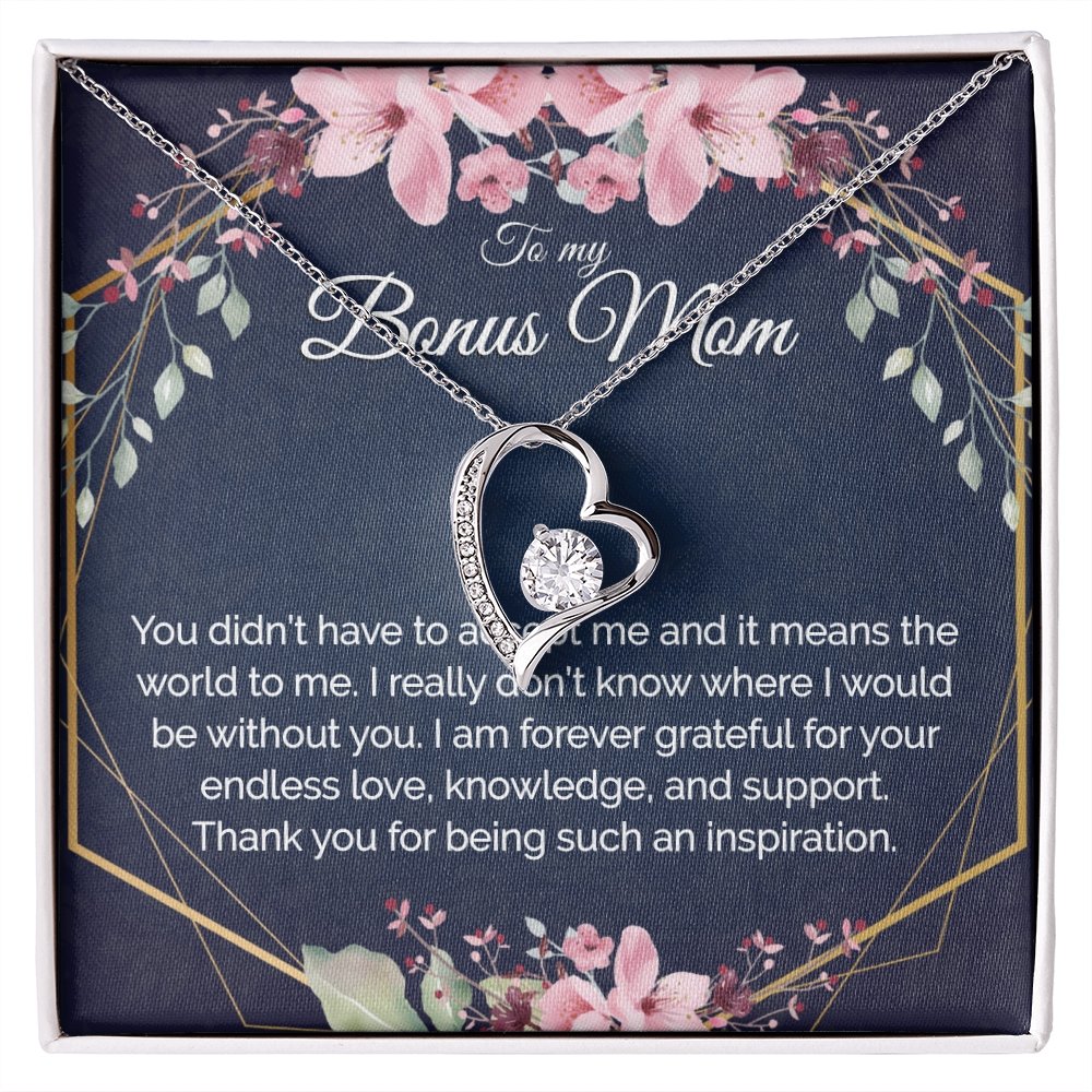 Bonus Mom Gift - Heart Pendant CZ Necklace Minimalist Jewelry - Meaningful Cards