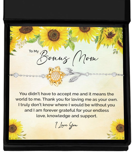 Bonus Mom Sunflower Bracelet, Stepmom Gift for Christmas, Birthday Gift for Stepmom, Sentimental Stepmom Gift, Special Unique Stepmom Gift - Meaningful Cards