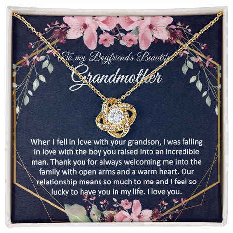 Boyfriend Grandma Gift - Gold Pendant CZ Necklace 18k Gold Love Knot - Meaningful Cards
