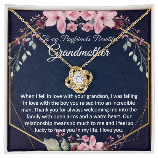Boyfriend Grandma Gift - Gold Pendant CZ Necklace 18k Gold Love Knot - Meaningful Cards