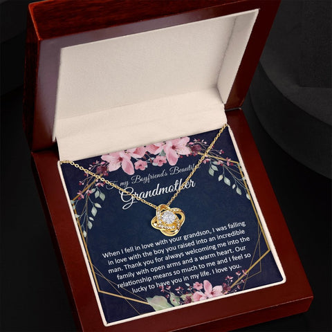 Boyfriend Grandma Gift - Gold Pendant CZ Necklace 18k Gold Love Knot - Meaningful Cards
