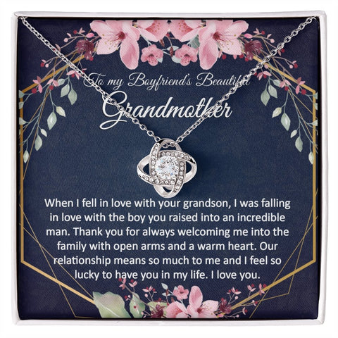 Boyfriend Grandma Gift - Gold Pendant CZ Necklace 18k Gold Love Knot - Meaningful Cards