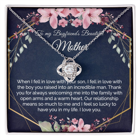 Boyfriend Mom Gift - Gold Pendant CZ Necklace 18k Gold Love Knot - Meaningful Cards
