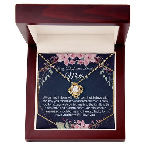 Boyfriend Mom Gift - Gold Pendant CZ Necklace 18k Gold Love Knot - Meaningful Cards