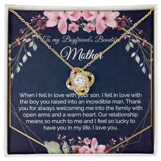 Boyfriend Mom Gift - Gold Pendant CZ Necklace 18k Gold Love Knot - Meaningful Cards