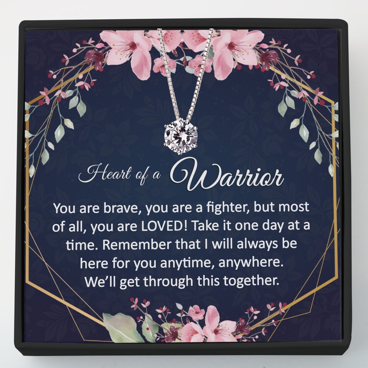 Breast Cancer Support Gift, Silver CZ Necklace - Meaningful Cards