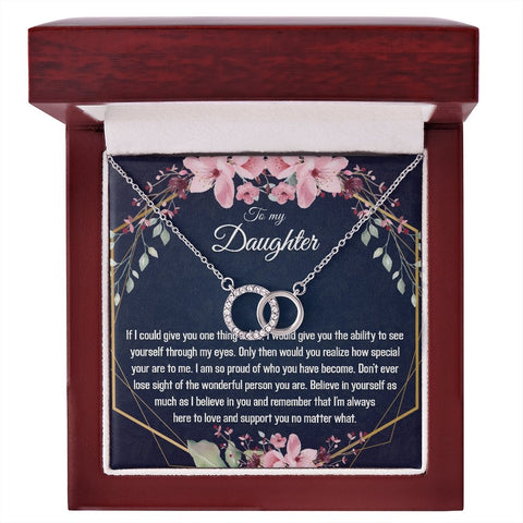 Daughter Gift - Dainty White Gold CZ Circle Hoop Necklace for Her - Meaningful Cards