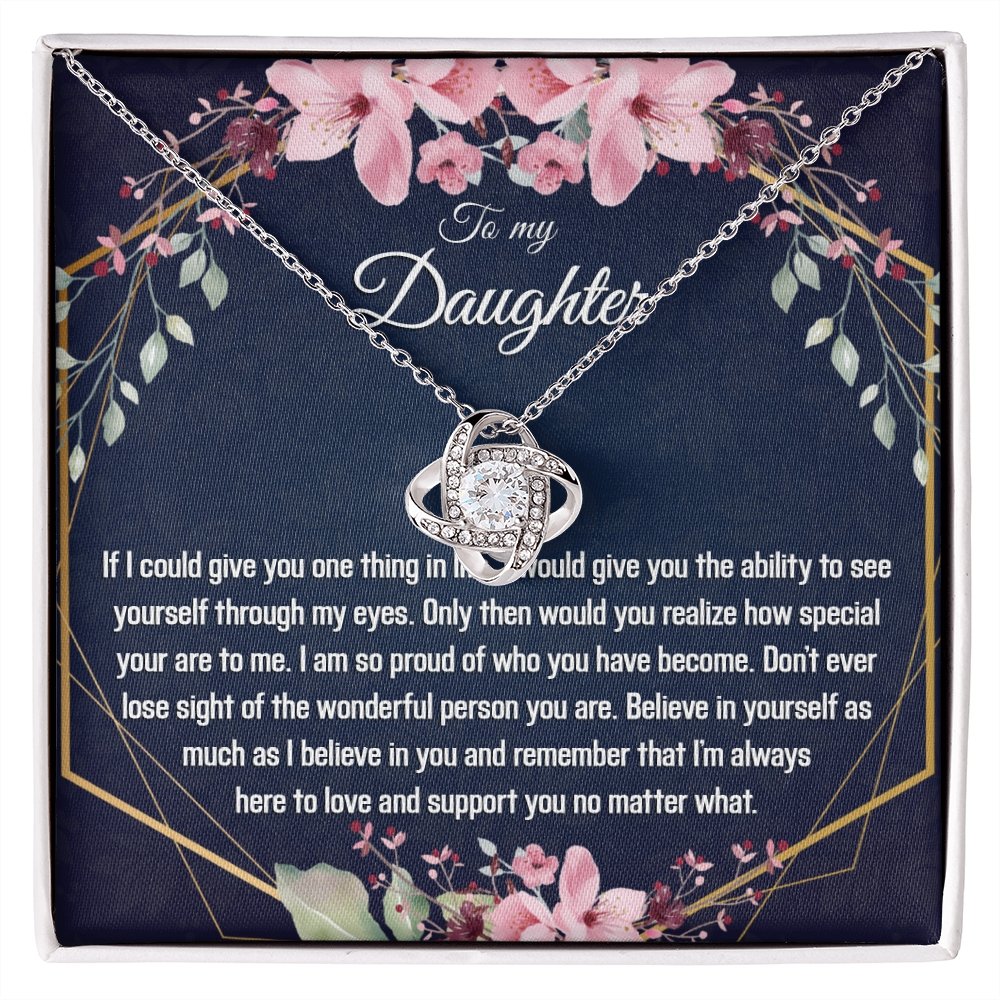 Daughter Gift - Gold Pendant CZ Necklace 18k Gold Love Knot - Meaningful Cards