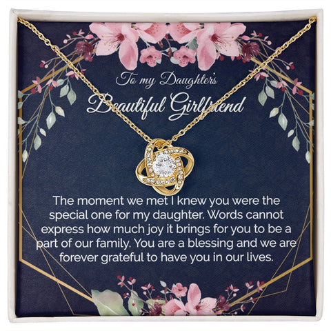 Daughters Girlfriend Gift - Gold Pendant CZ Necklace 18k Gold Love Knot - Meaningful Cards
