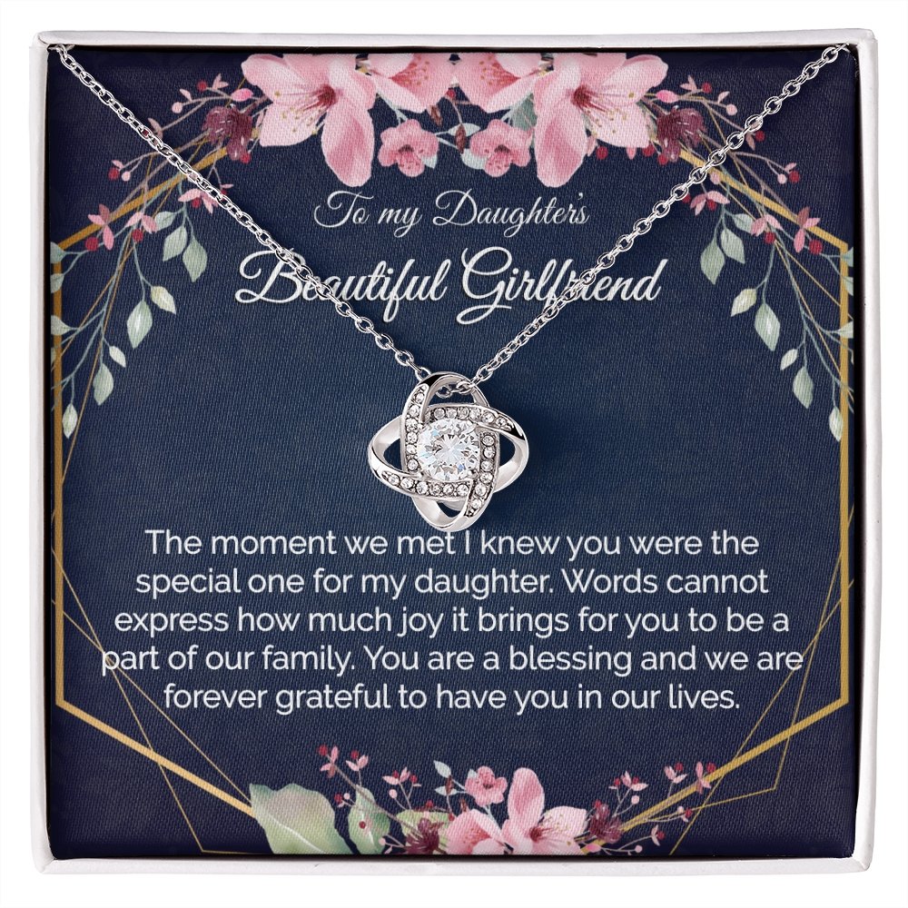 Daughters Girlfriend Gift - Gold Pendant CZ Necklace 18k Gold Love Knot - Meaningful Cards