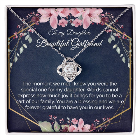 Daughters Girlfriend Gift - Gold Pendant CZ Necklace 18k Gold Love Knot - Meaningful Cards