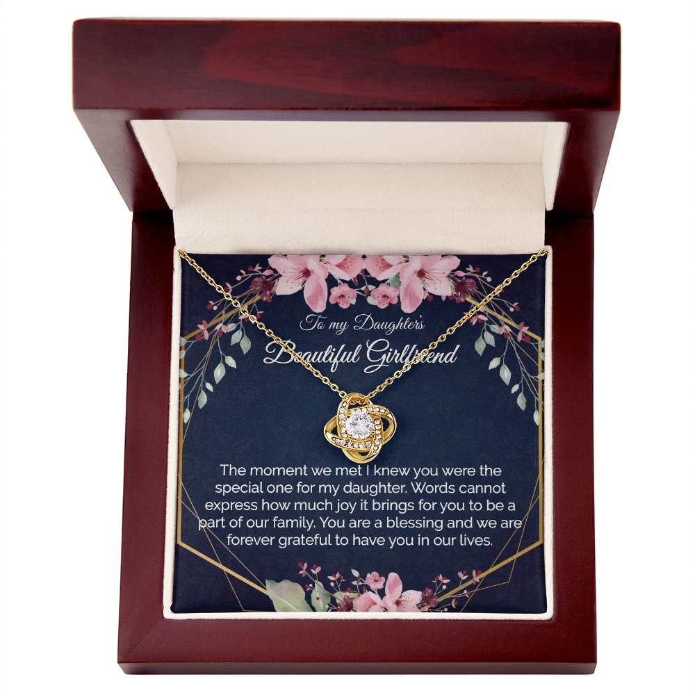 Daughters Girlfriend Gift - Gold Pendant CZ Necklace 18k Gold Love Knot - Meaningful Cards