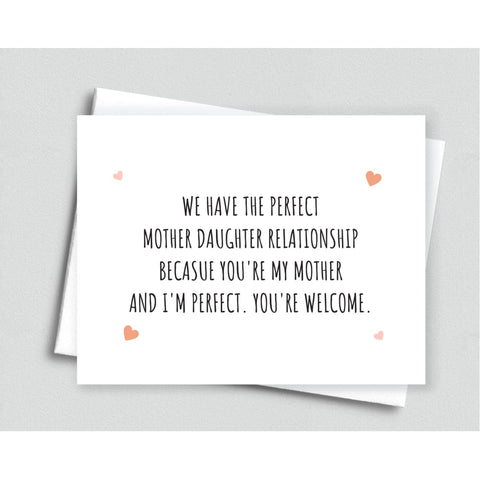 Funny Card for Mom from Perfect Daughter - Meaningful Cards