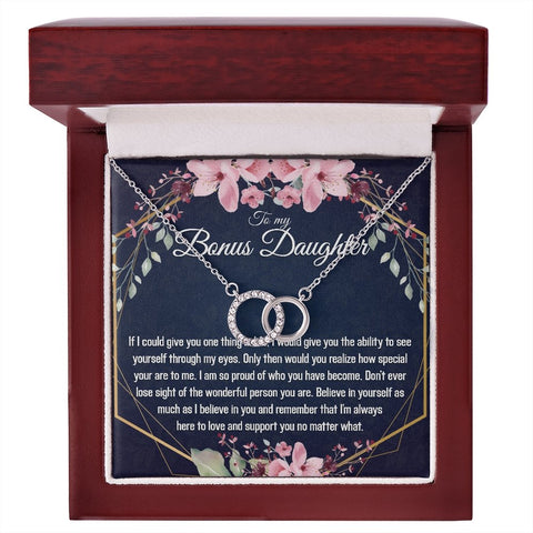 Gift for Bonus Daughter Birthday - 14k White Gold Necklace for Women - Meaningful Cards