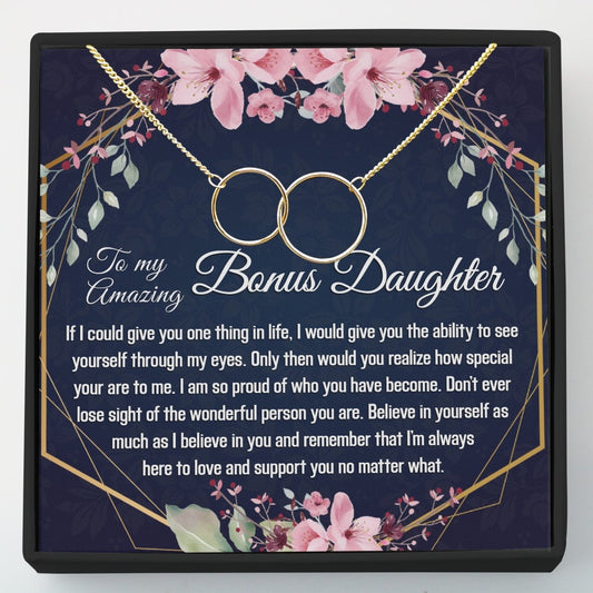 Gift for Bonus Daughter - Interlocking Circles Necklace - Meaningful Cards