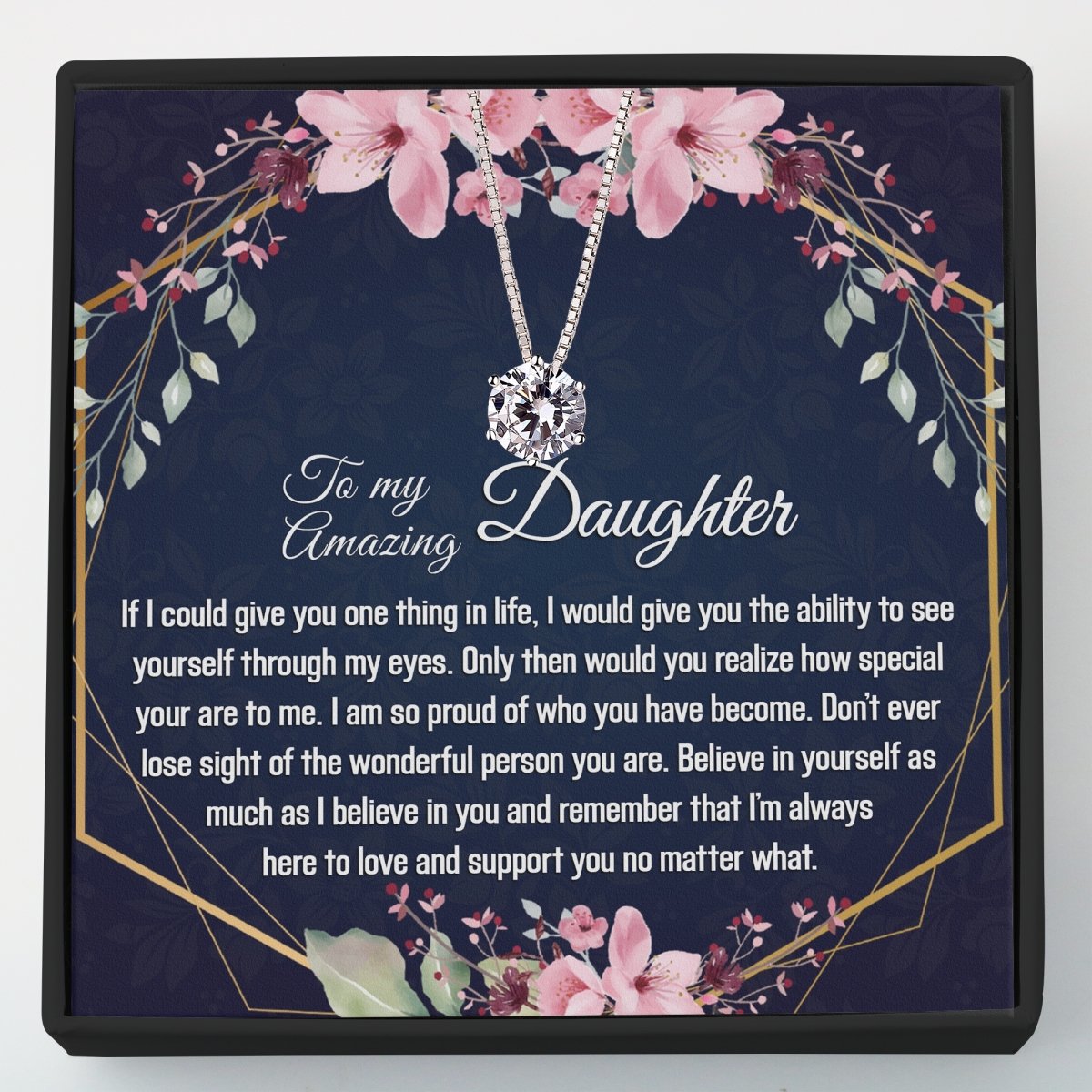 Gift for Daughter - Dainty CZ Sterling Silver Necklace - Meaningful Cards