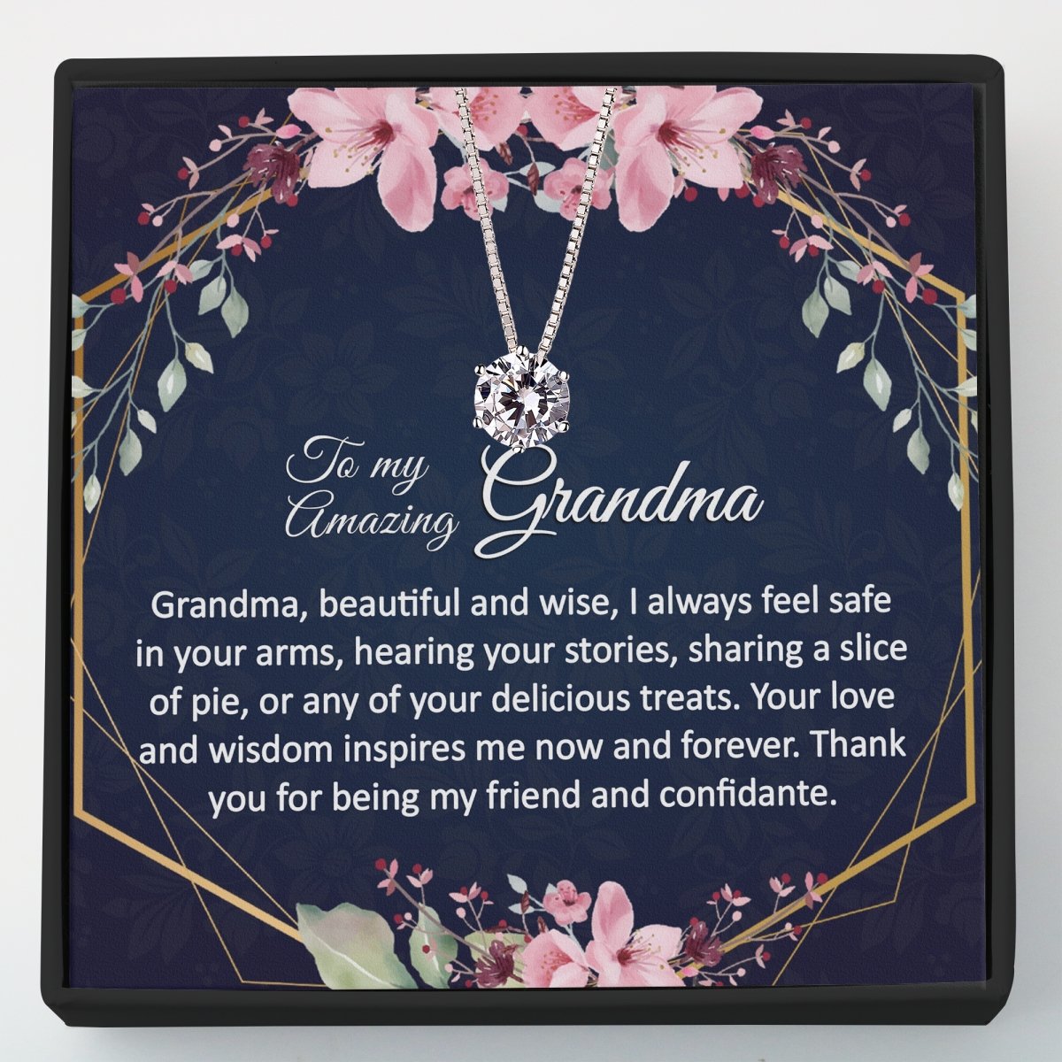 Gift for Grandma - Dainty CZ Sterling Silver Necklace - Meaningful Cards