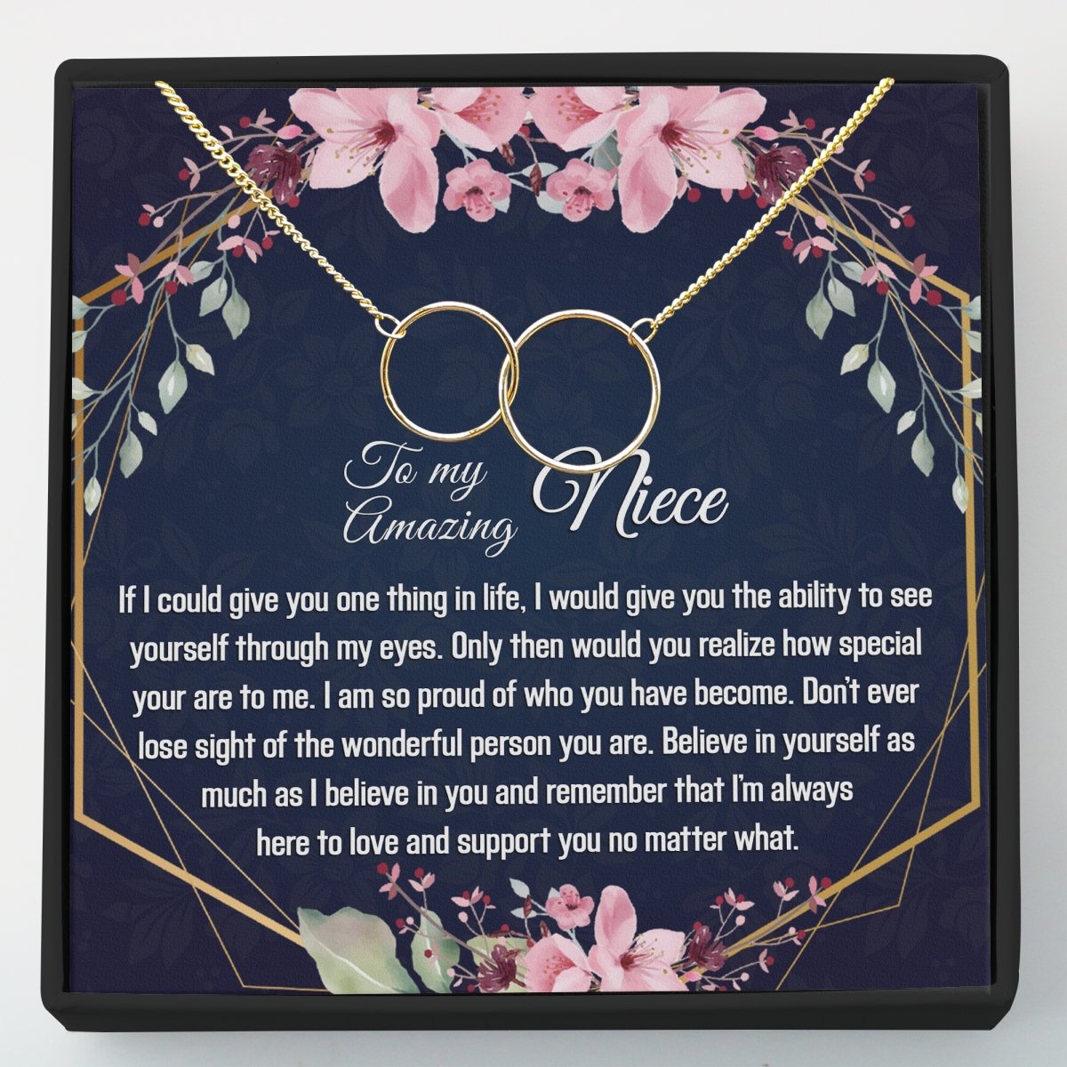 Gift for Niece - Interlocking Circles Necklace - Meaningful Cards