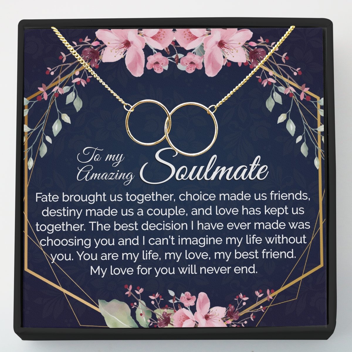 Gift for Soulmate, Girlfriend or Wife - Interlocking Circles Necklace - Meaningful Cards