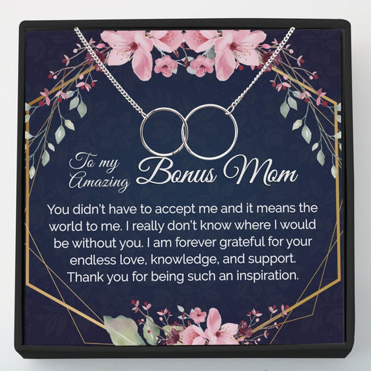 Gift for Stepmom Bonus Mom - Interlocking Circles Necklace - Meaningful Cards