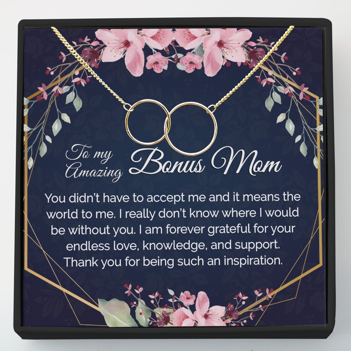 Gift for Stepmom Bonus Mom - Interlocking Circles Necklace - Meaningful Cards