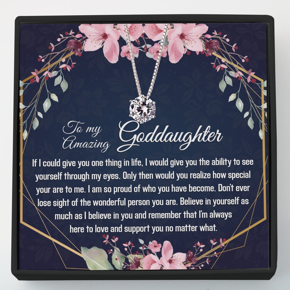 Goddaughter Gift - Dainty CZ Sterling Silver Necklace - Meaningful Cards