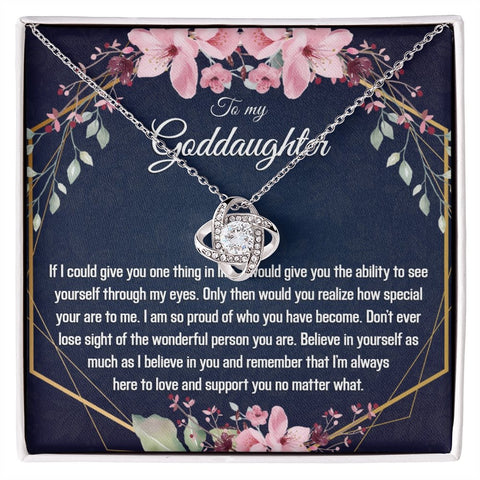 Goddaughter Gift - Gold Pendant CZ Necklace 18k Gold Love Knot - Meaningful Cards