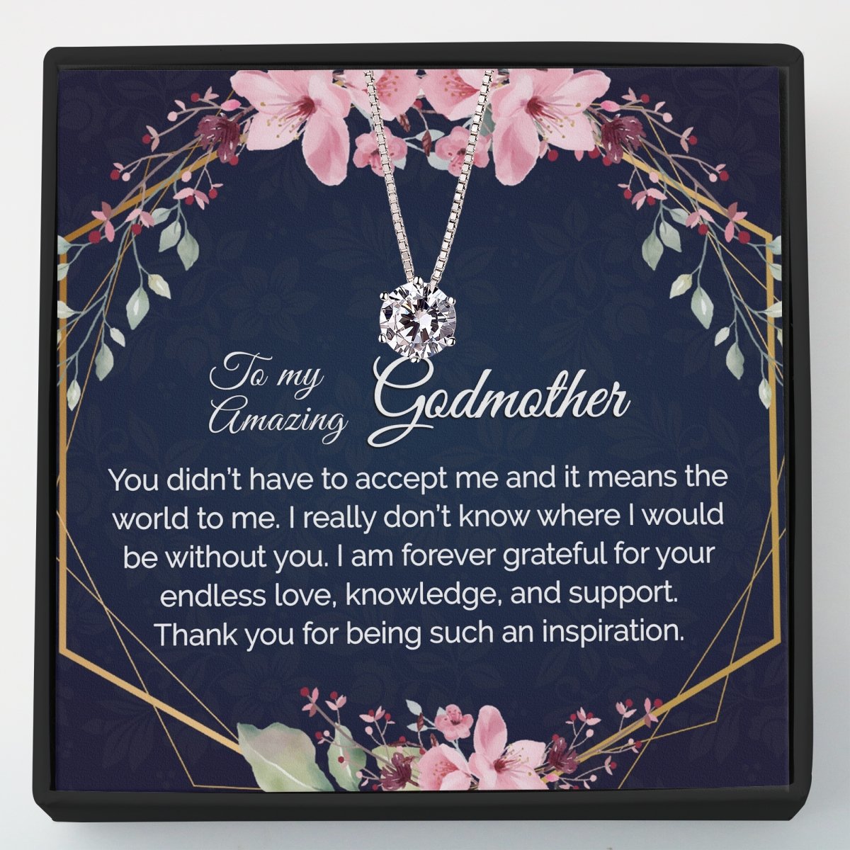Godmother Gift - Dainty CZ Sterling Silver Necklace - Meaningful Cards