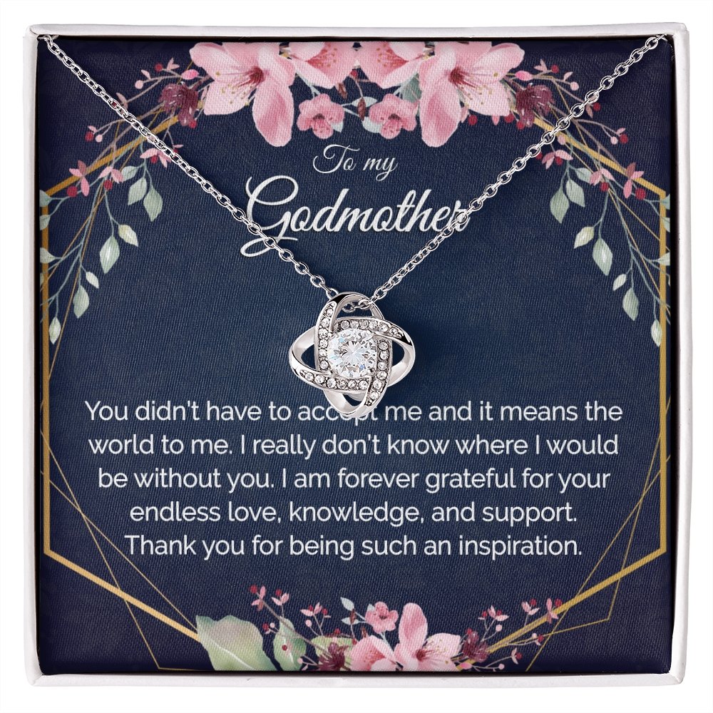 Godmother Gift - Gold Pendant CZ Necklace 18k Gold Love Knot - Meaningful Cards