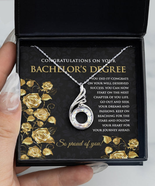 Grad Gift - Bachelor's Degree Graduation Necklace for Her - Meaningful Cards