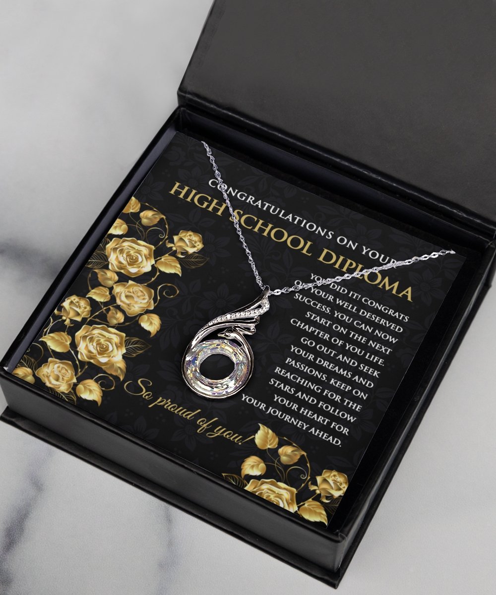 Grad Gift - High School Diploma Graduation Necklace for Her - Meaningful Cards