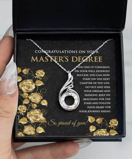 Grad Gift - Master's Degree Graduation Necklace for Her - Meaningful Cards