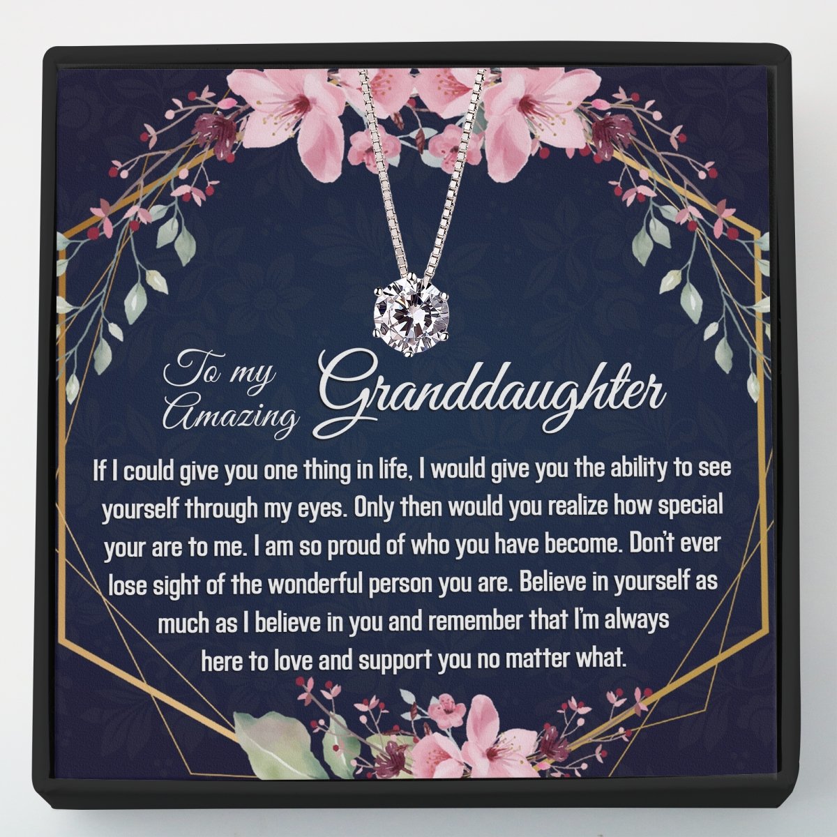 Granddaughter Gift - Dainty CZ Sterling Silver Necklace - Meaningful Cards