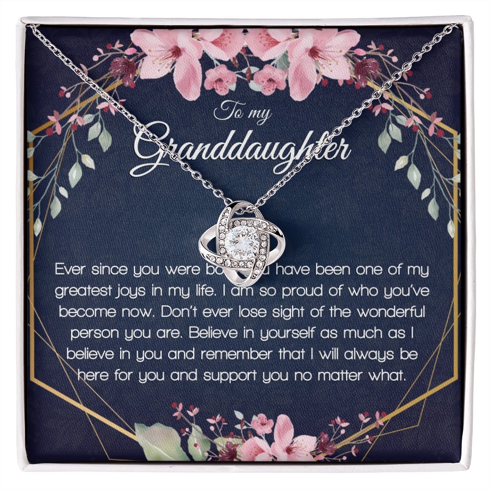 Granddaughter Gift - Gold Pendant CZ Necklace 18k Gold Love Knot - Meaningful Cards