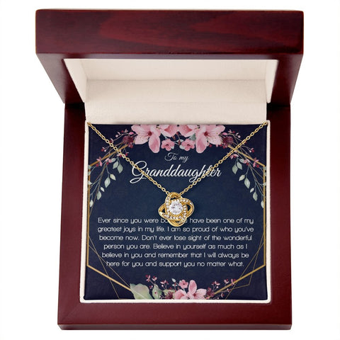 Granddaughter Gift - Gold Pendant CZ Necklace 18k Gold Love Knot - Meaningful Cards