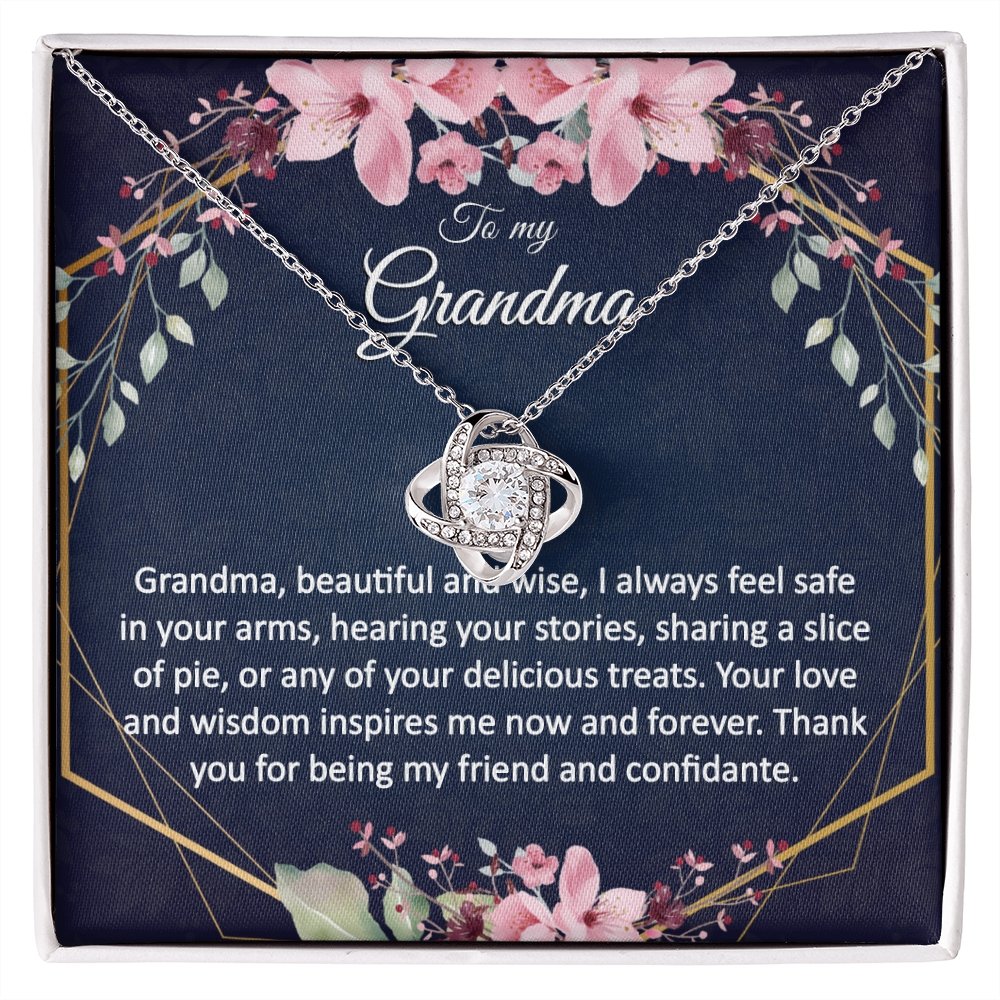 Grandma Gift - Gold Pendant CZ Necklace 18k Gold Love Knot - Meaningful Cards