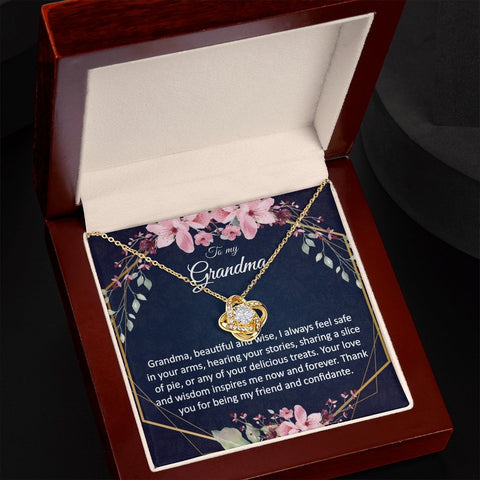 Grandma Gift - Gold Pendant CZ Necklace 18k Gold Love Knot - Meaningful Cards
