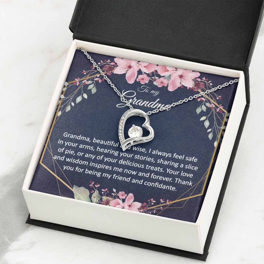 Grandma Gift - Heart Pendant CZ Necklace Minimalist Jewelry - Meaningful Cards