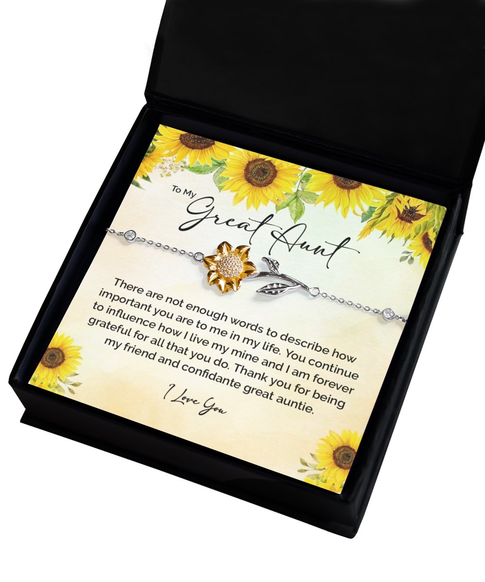Great Aunt sunflower bracelet, great aunt gift for christmas, birthday gift for great aunt, sentimental great aunt gift, unique aunt gift - Meaningful Cards