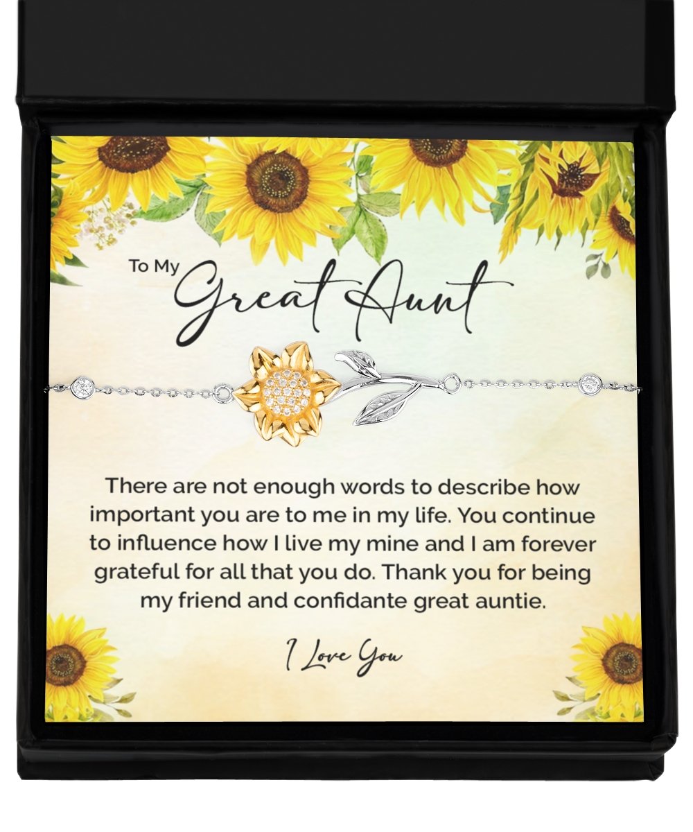 Great Aunt sunflower bracelet, great aunt gift for christmas, birthday gift for great aunt, sentimental great aunt gift, unique aunt gift - Meaningful Cards