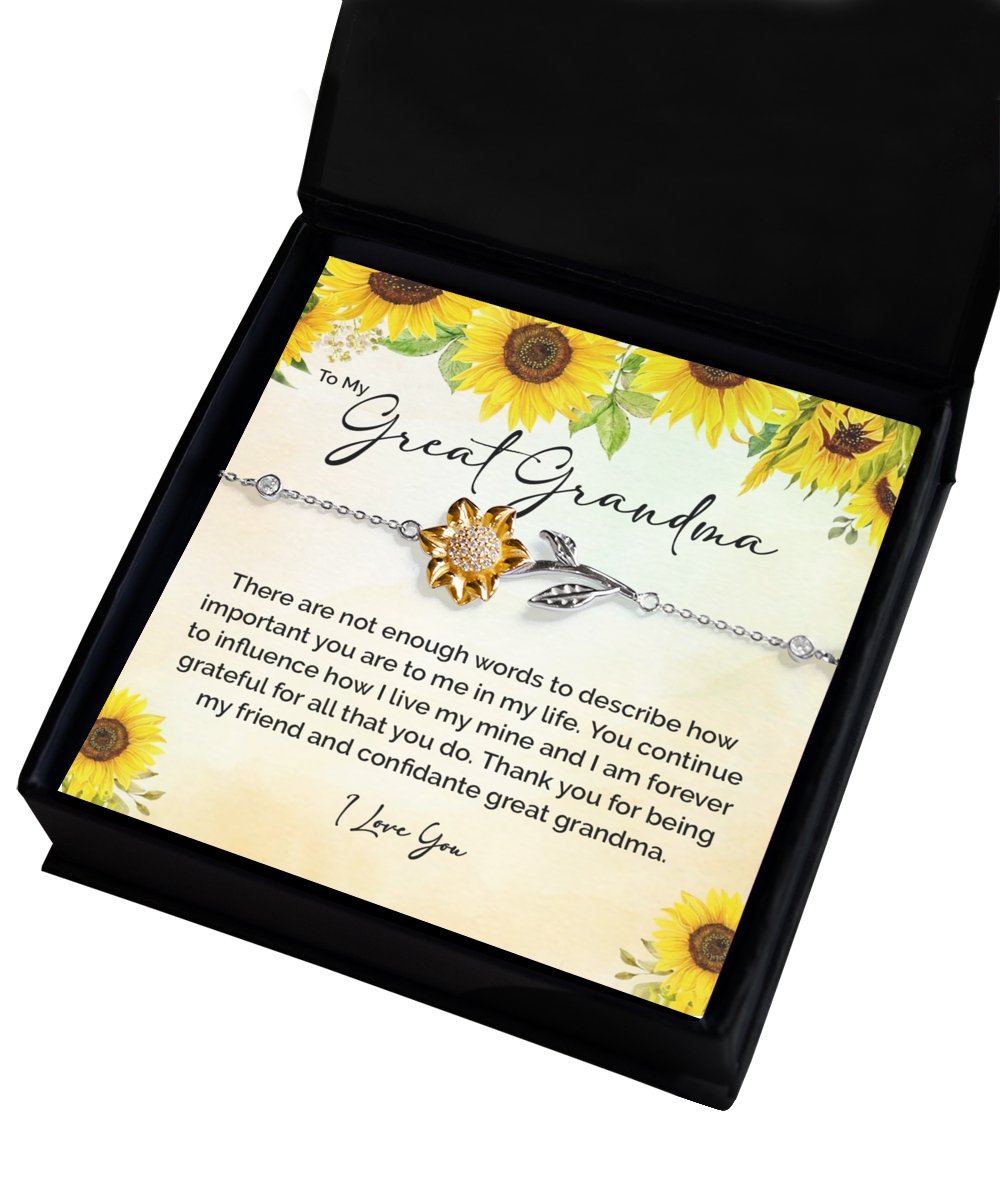 Great Grandma sunflower bracelet, great grandma gift for christmas, birthday gift for great grandma, sentimental great grandma gift - Meaningful Cards