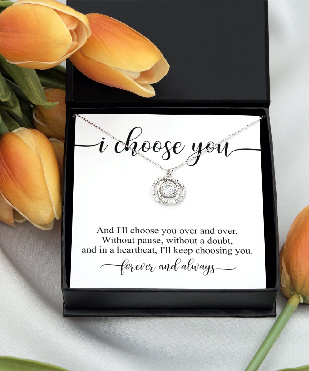 I choose you sentimental gift for her, girlfriend promise necklace, romantic wife jewelry interlocking circles necklace - Meaningful Cards