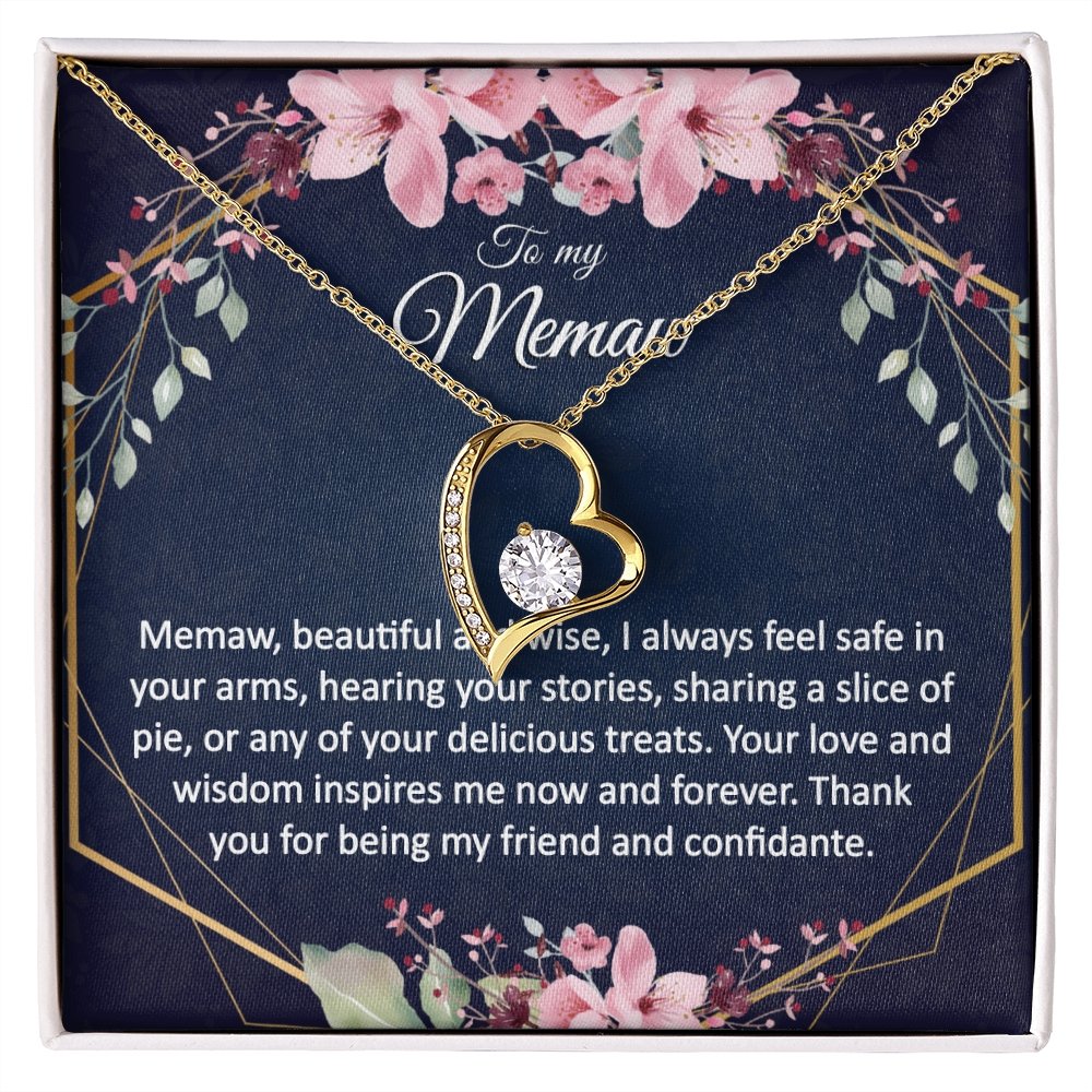 Memaw Gift - Heart Pendant CZ Necklace Minimalist Jewelry - Meaningful Cards