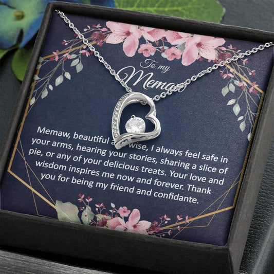 Memaw Gift - Heart Pendant CZ Necklace Minimalist Jewelry - Meaningful Cards